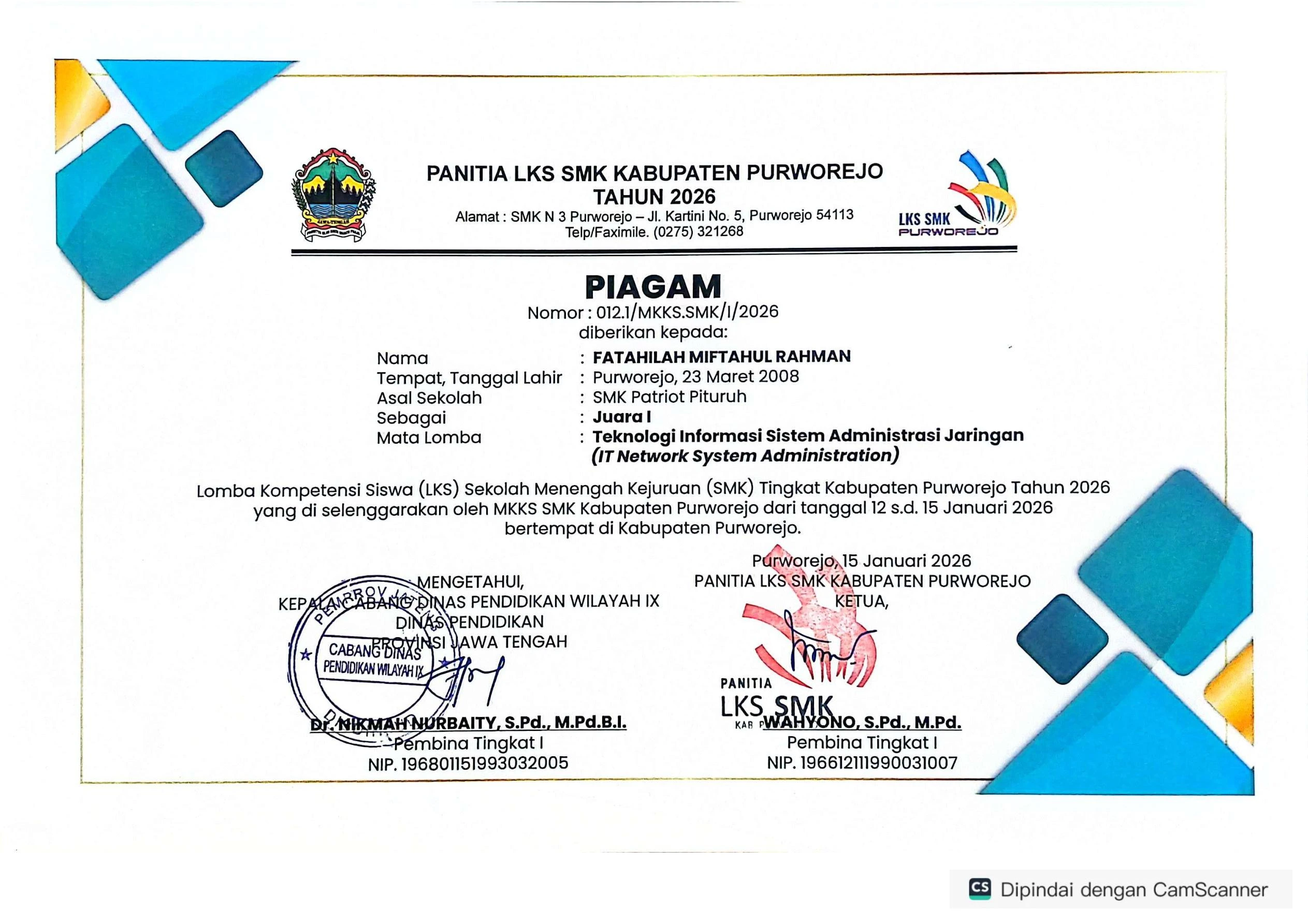 Sertifikat LKS SMK Kabupaten Purworejo 2026